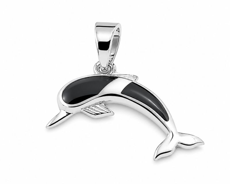 Picture of DOLPHIN PENDANT, BLACK AGATE INLAY, 20mm LONG