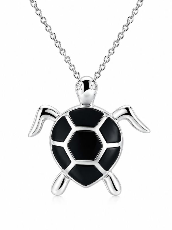 Picture of TURTLE PENDANT, BLACK AGATE INLAY, 20mm LONG with chain