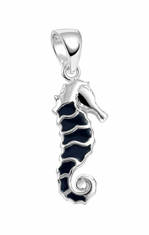 Picture of SEAHORSE PENDANT, BLACK AGATE INLAY, 20mm LONG with chain