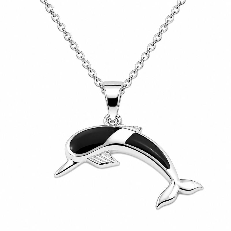 Picture of DOLPHIN PENDANT, BLACK AGATE INLAY, 20mm LONG with chain